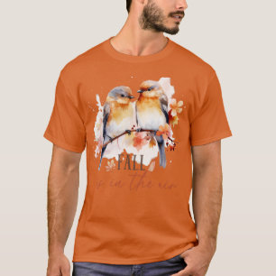 Cute Fall Design Love Birds Flower Leaves Simple A T-Shirt