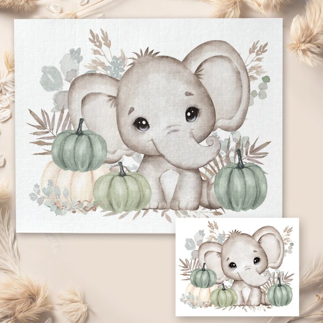 Cute Fall Elephant And Pumpkins Jigsaw Puzzle (Cute Fall Elephant And Pumpkins Jigsaw Puzzle)