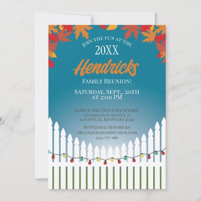 Cute Fall Family Reunion picket fence decorated Invitation (Front)