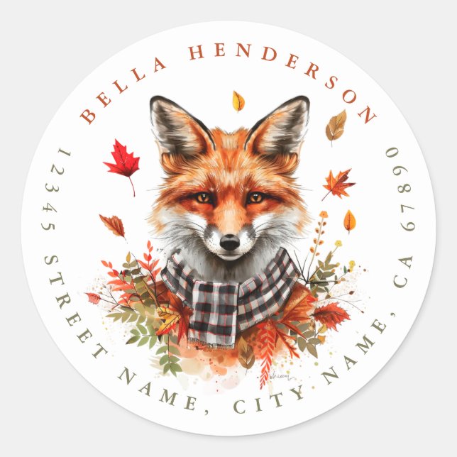 Cute Fall Fox Round Stickers (Front)