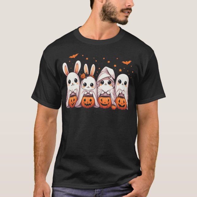 Cute Fall Ghost Bunny Rabbit Halloween Costume T-Shirt (Front)