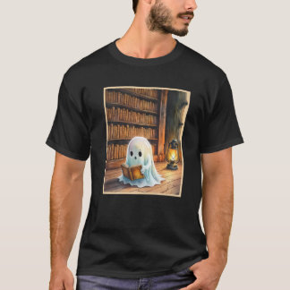 Cute Fall Ghostly Read A Book Funny Ghost Teacher  T-Shirt
