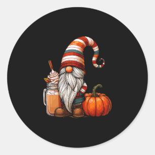 Cute Fall Gnome Pumpkin Spice Latte Thanksgiving L Classic Round Sticker
