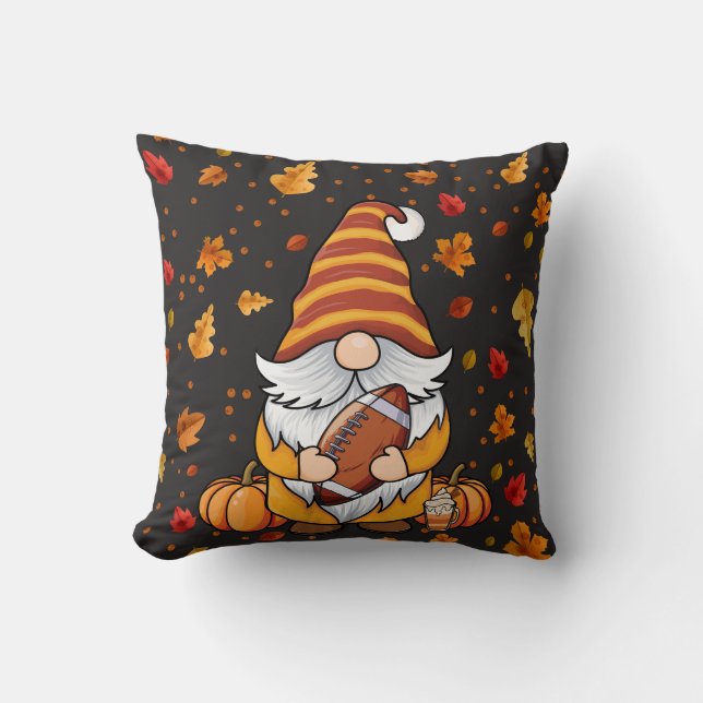 Cute Fall Gnome Sitting in Pumpkins Cushion (Front)