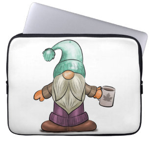 Cute Fall Gnome with Coffee Mug Laptop Sleeve
