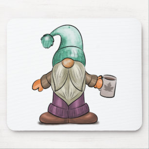 Cute Fall Gnome with Coffee Mug Mouse Mat