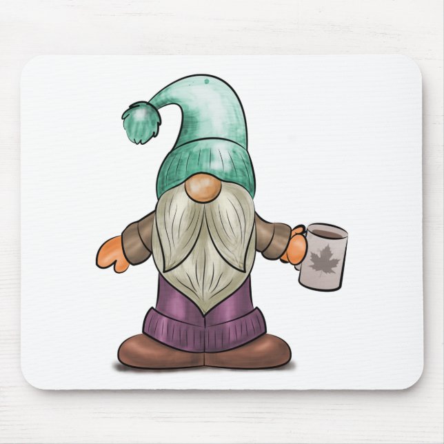 Cute Fall Gnome with Coffee Mug Mouse Mat (Front)