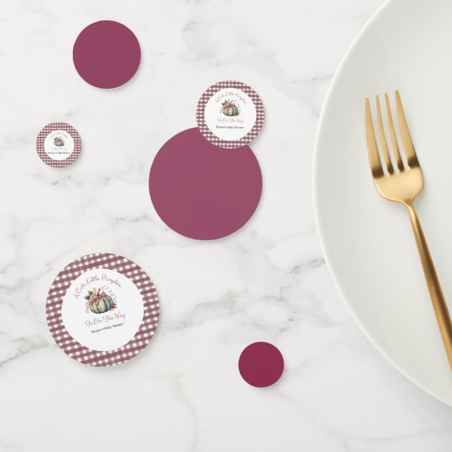 Cute Fall Green & Plum Pumpkin Themed Baby Shower Confetti (Group)