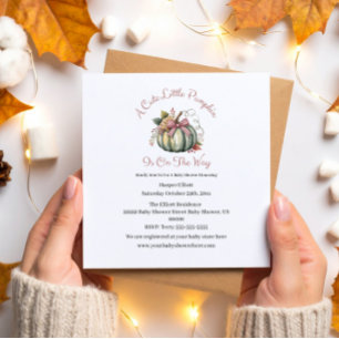 Cute Fall Green & Plum Pumpkin Themed Baby Shower Magnetic Invitation