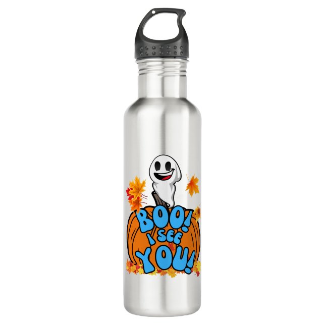 Cute Fall Halloween ghost Boo! I see You! Sticker 710 Ml Water Bottle (Front)