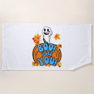 Cute Fall Halloween ghost Boo! I see You! Sticker Beach Towel