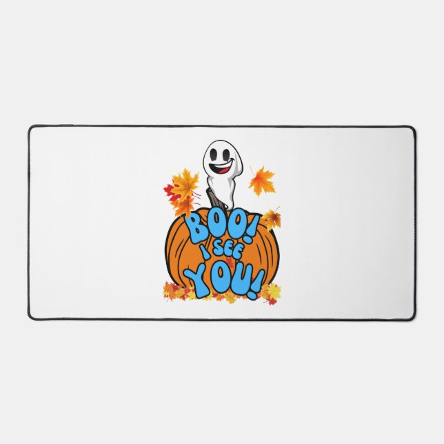 Cute Fall Halloween ghost Boo! I see You! Sticker Desk Mat (Front)