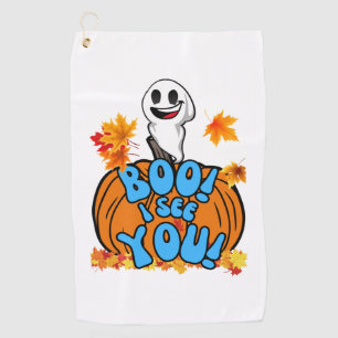 Cute Fall Halloween ghost Boo! I see You! Sticker Golf Towel