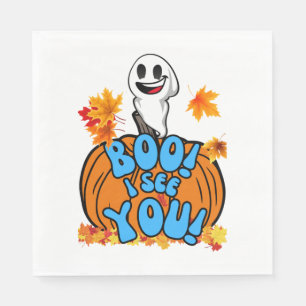 Cute Fall Halloween ghost Boo! I see You! Sticker Napkin