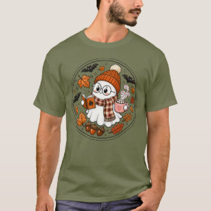 Cute Fall Halloween Ghost with Hot Cocoa T-Shirt