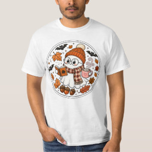 Cute Fall Halloween Ghost with Hot Cocoa T-Shirt
