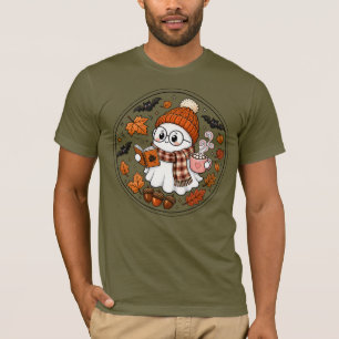 Cute Fall Halloween Ghost with Hot Cocoa T-Shirt