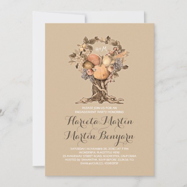 cute fall harvest tree engagement party invitation (Front)