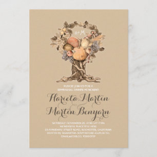 cute fall harvest tree rehearsal dinner invitation