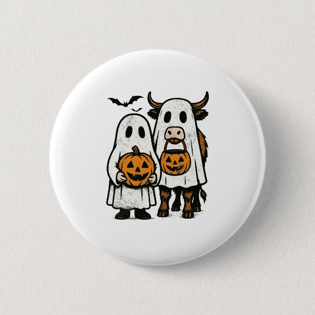 Cute Fall Highland Cow Ghost Halloween 2 6 Cm Round Badge (Front)