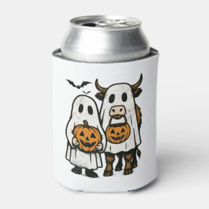 Cute Fall Highland Cow Ghost Halloween 2 Can Cooler
