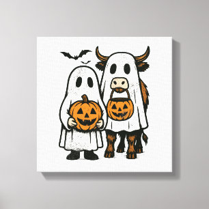 Cute Fall Highland Cow Ghost Halloween 2 Canvas Print