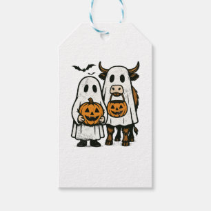 Cute Fall Highland Cow Ghost Halloween 2 Gift Tags
