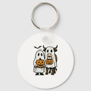 Cute Fall Highland Cow Ghost Halloween 2 Key Ring