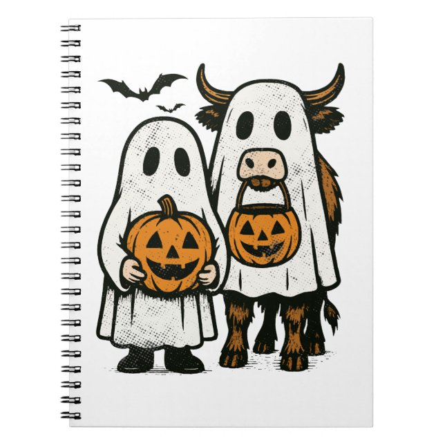 Cute Fall Highland Cow Ghost Halloween 2 Notebook (Front)