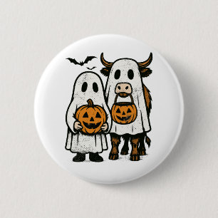 Cute Fall Highland Cow Ghost Halloween 6 Cm Round Badge