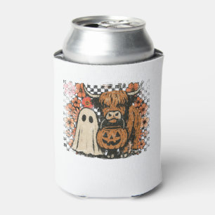 Cute Fall Highland Cow Ghost Halloween Can Cooler