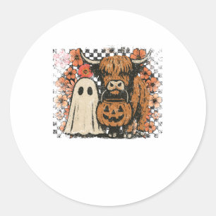 Cute Fall Highland Cow Ghost Halloween Classic Round Sticker