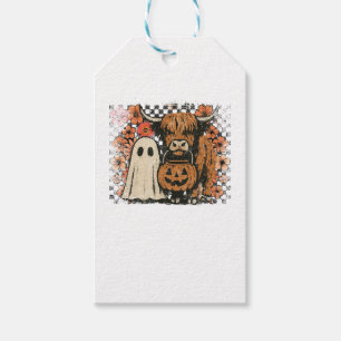 Cute Fall Highland Cow Ghost Halloween Gift Tags