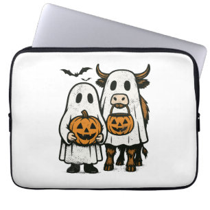 Cute Fall Highland Cow Ghost Halloween Laptop Sleeve