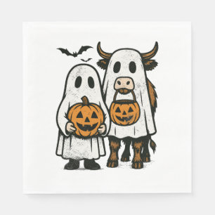 Cute Fall Highland Cow Ghost Halloween Napkin