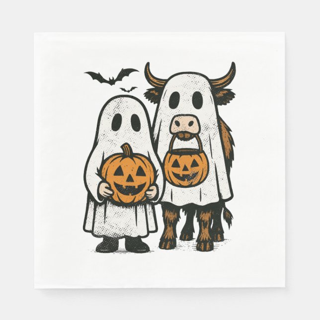 Cute Fall Highland Cow Ghost Halloween Napkin (Front)