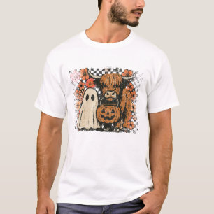 Cute Fall Highland Cow Ghost Halloween T-Shirt
