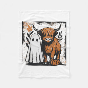 Cute Fall Highland Cow Ghost Spooky Season Funny _ Fleece Blanket