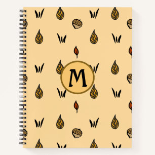 Cute Fall Leaves Acorns Pattern Custom Monogram Notebook