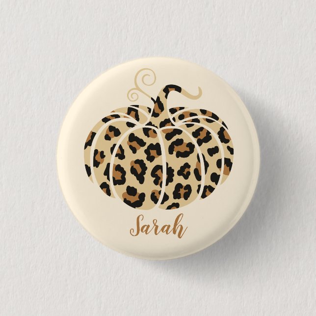Cute Fall Leopard Pumpkin Halloween Cheetah Print 3 Cm Round Badge (Front)
