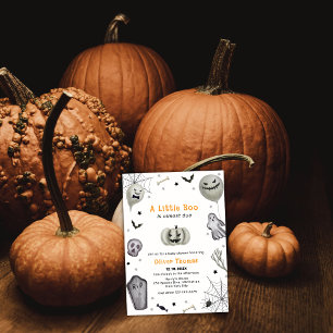 Cute Fall Little Boo Ghost Halloween Baby Shower  Invitation