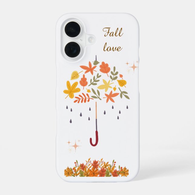 Cute Fall Love Autumn Leaf Umbrella  iPhone 16 Case (Back)