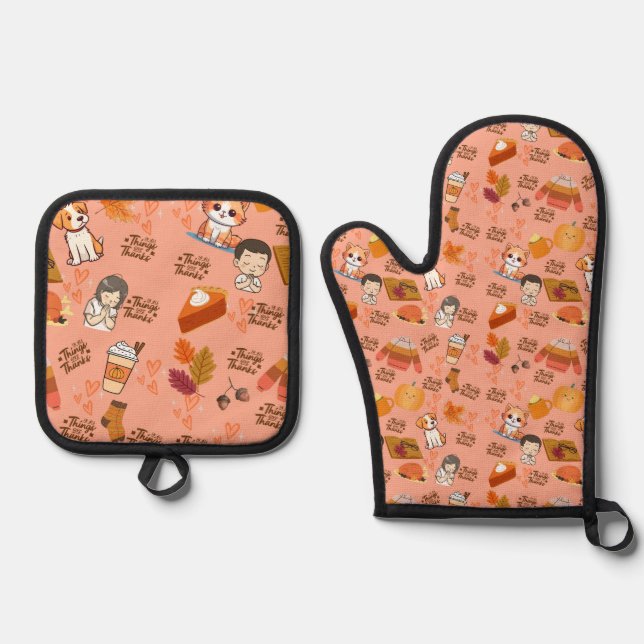 Cute Fall Oven Mitt and Pot Holders Oven Mitt & Pot Holder Set (Front)
