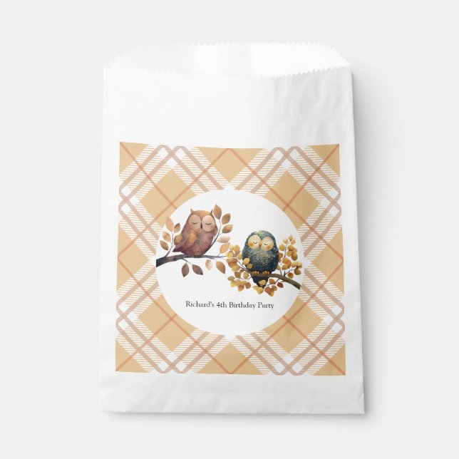 Cute Fall Owl & Squirrel Boy Birthday Favour Bags (Front)