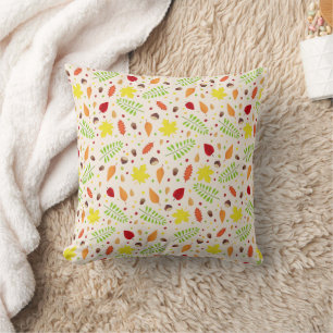 Cute fall pattern with colourful leaves and nuts cushion