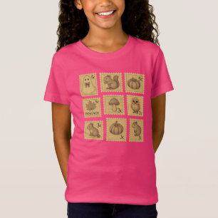 Cute Fall Postage Stamp Graphic T-Shirt for Girls