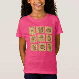 Cute Fall Postage Stamp Graphic T-Shirt for Girls