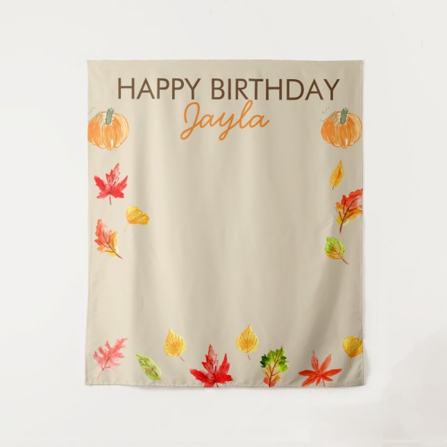 Cute fall pumpkin birthday backdrop for photos tapestry (Front)