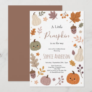 Cute Fall Pumpkin Botonical Foliage Baby Shower  Invitation