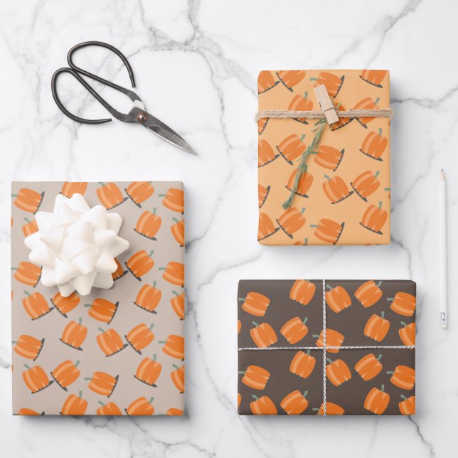 Cute Fall Pumpkin Falling Pattern  Wrapping Paper Sheet (Front)